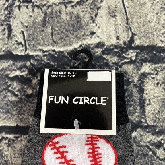 Fun Circle Men's Baseball Themed Sox size 10-13 Crew Socks 2 Pair Shoe sz 6-12 - Picture 5 of 9